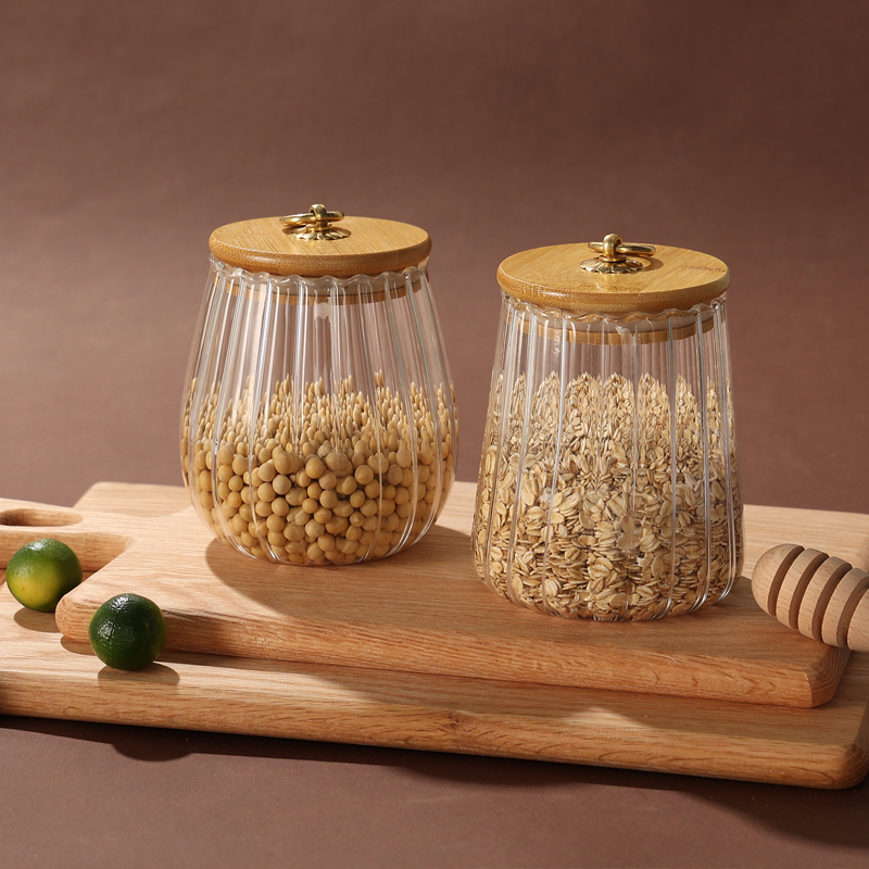 bamboo lid glass storage jar